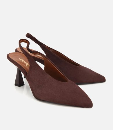 Kadın Süet Deri Kahverengi Yumuşak Dokulu Kısa Topuklu Stiletto