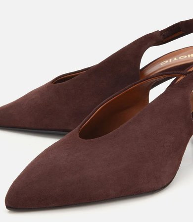 Kadın Süet Deri Kahverengi Yumuşak Dokulu Kısa Topuklu Stiletto