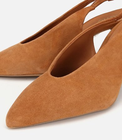 Kadın Süet Deri Taba Yumuşak Dokulu Kısa Topuklu Stiletto
