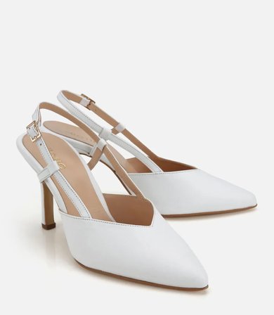 Kadın Deri Beyaz Arkası Açık Stiletto