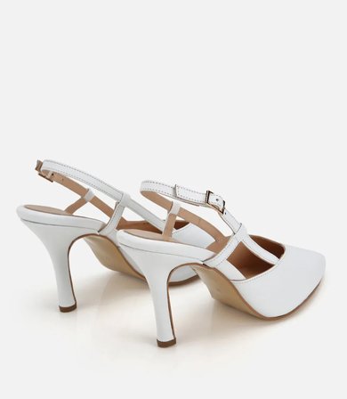 Kadın Deri Beyaz Arkası Açık Stiletto