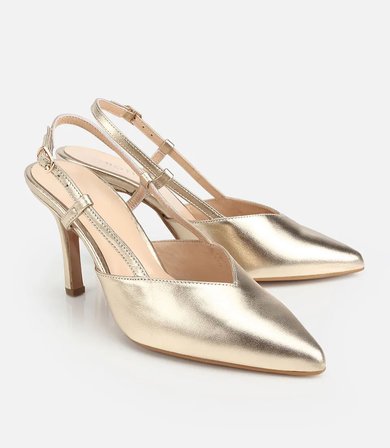 Kadın Deri Gold Arkası Açık Stiletto