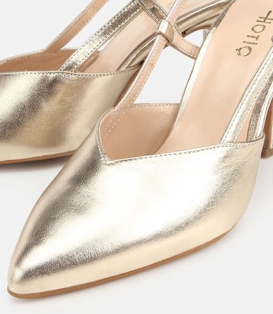 Kadın Deri Gold Arkası Açık Stiletto