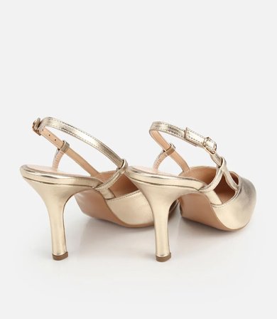 Kadın Deri Gold Arkası Açık Stiletto