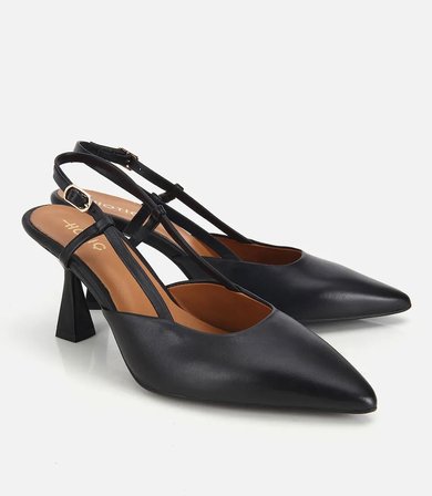 Kadın Deri Siyah Bilek Detaylı Arkası Açık Kısa Topuklu Stiletto