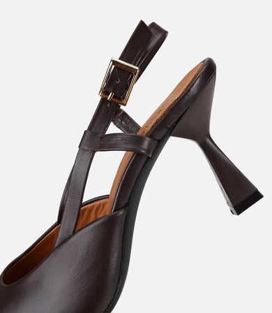 Kadın Deri Kahverengi Bantlı Arkası Açık Kısa Topuklu Stiletto