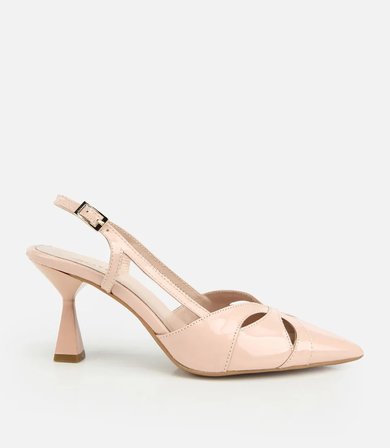 Kadın Rugan Deri Pudra Arkası Açık Kısa Topuklu Stiletto