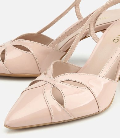 Kadın Rugan Deri Pudra Arkası Açık Kısa Topuklu Stiletto