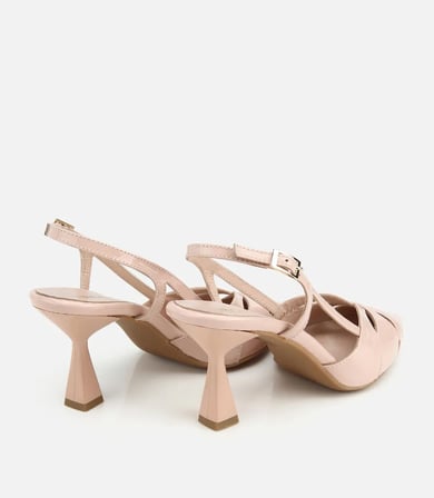 Kadın Rugan Deri Pudra Arkası Açık Kısa Topuklu Stiletto