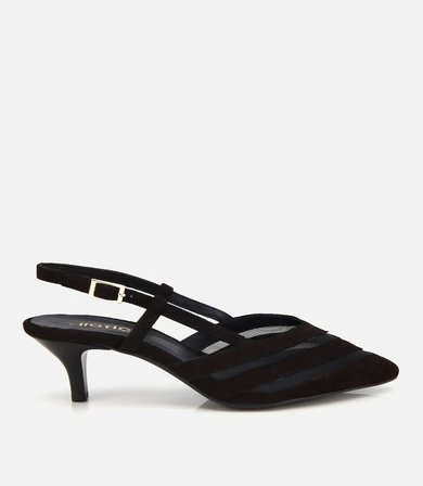 Kadın Süet Deri Siyah Arkası Açık Mini Topuklu Stiletto