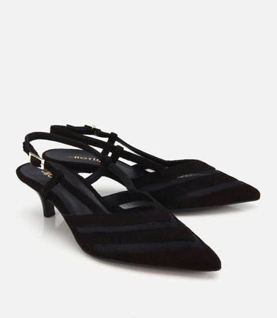 Kadın Süet Deri Siyah Arkası Açık Mini Topuklu Stiletto