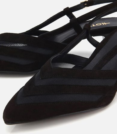 Kadın Süet Deri Siyah Arkası Açık Mini Topuklu Stiletto