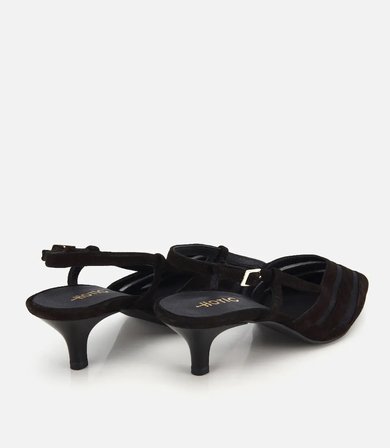 Kadın Süet Deri Siyah Arkası Açık Mini Topuklu Stiletto