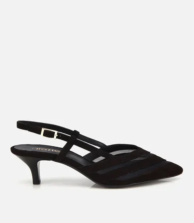 Kadın Süet Deri Siyah Arkası Açık Mini Topuklu Stiletto