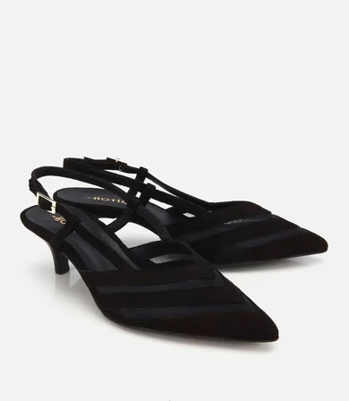 Kadın Süet Deri Siyah Arkası Açık Mini Topuklu Stiletto