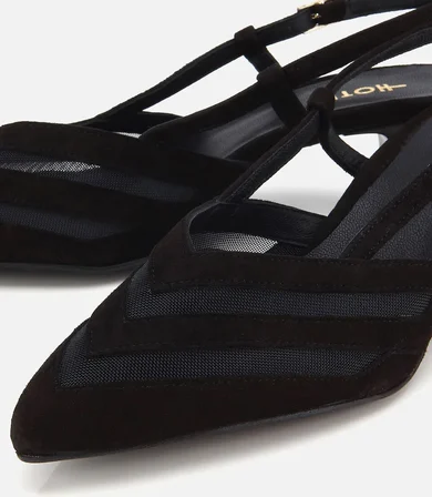 Kadın Süet Deri Siyah Arkası Açık Mini Topuklu Stiletto