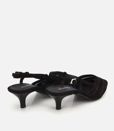Kadın Süet Deri Siyah Arkası Açık Mini Topuklu Stiletto