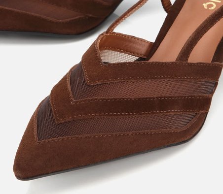 Kadın Süet Deri Arkası Açık Mini Topuklu Stiletto