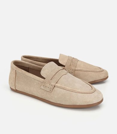 Kadın Süet Deri Bej Yumuşak Dokulu Klasik Loafer