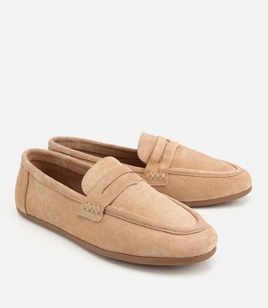 Kadın Süet Deri Pudra Yumuşak Dokulu Klasik Loafer