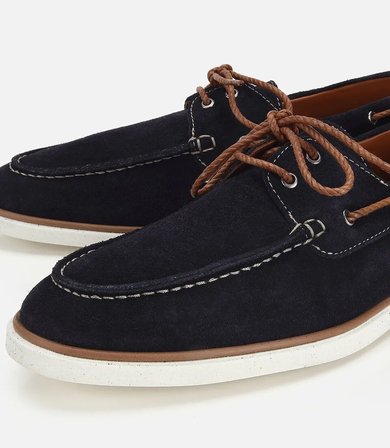 Erkek Süet Deri Lacivert Bağcık Detaylı Günlük Loafer