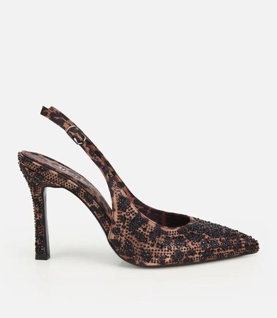 Kadın  Kahverengi Taşlı Arkası Açık Stiletto