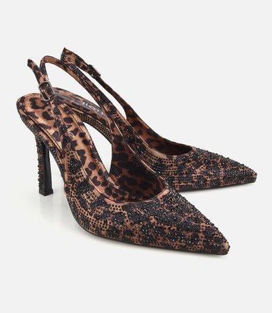 Kadın  Kahverengi Taşlı Arkası Açık Stiletto