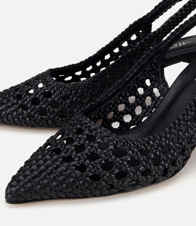 Kadın Siyah Örgü Detaylı Arkası Açık Kısa Topuklu Stiletto