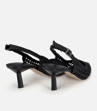 Kadın Siyah Örgü Detaylı Arkası Açık Kısa Topuklu Stiletto