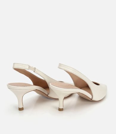 Kadın Deri Ekru Dokulu Yumuşak Arkası Açık Kısa Topuklu Stiletto