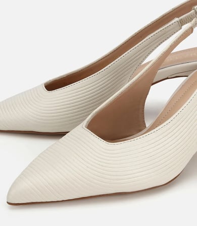 Kadın Deri Ekru Dokulu Yumuşak Arkası Açık Kısa Topuklu Stiletto