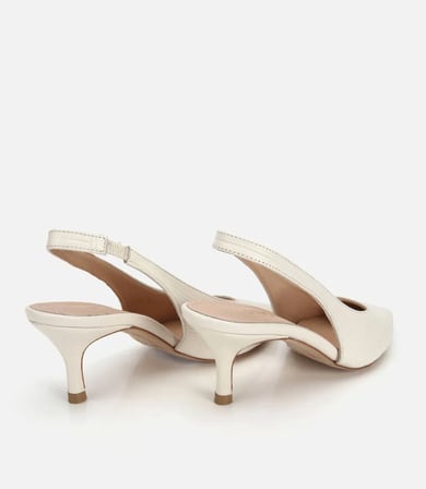 Kadın Deri Ekru Dokulu Yumuşak Arkası Açık Kısa Topuklu Stiletto