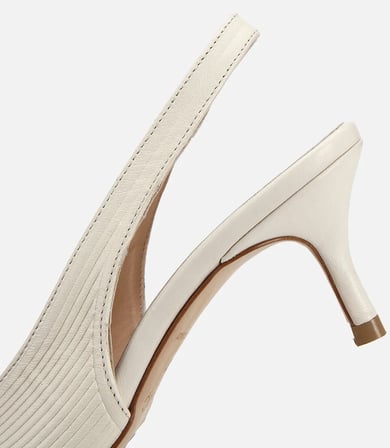 Kadın Deri Ekru Dokulu Yumuşak Arkası Açık Kısa Topuklu Stiletto