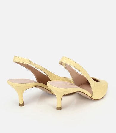 Kadın Deri Sarı Dokulu Yumuşak Arkası Açık Kısa Topuklu Stiletto
