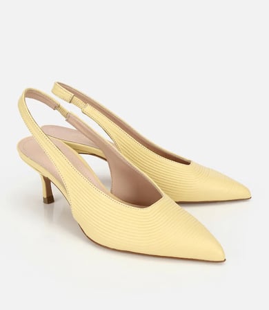 Kadın Deri Sarı Dokulu Yumuşak Arkası Açık Kısa Topuklu Stiletto