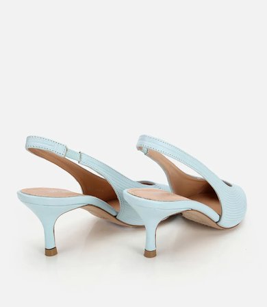 Kadın Deri Mavi Dokulu Yumuşak Arkası Açık Kısa Topuklu Stiletto