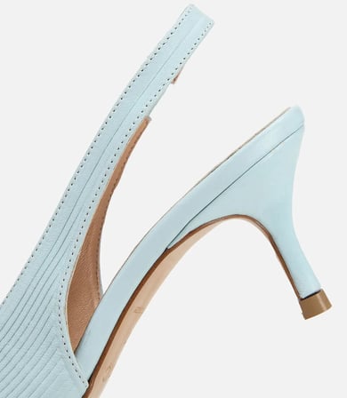 Kadın Deri Mavi Dokulu Yumuşak Arkası Açık Kısa Topuklu Stiletto