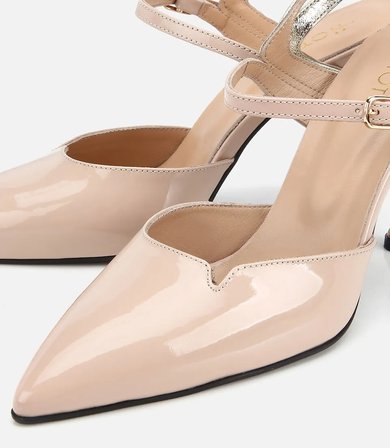 Kadın Deri Rugan Bej Bilekte Bağlamalı Gold İnce Topuklu Stiletto