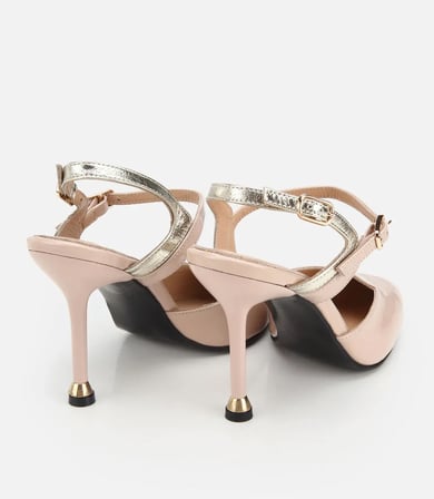 Kadın Deri Rugan Bej Bilekte Bağlamalı Gold İnce Topuklu Stiletto