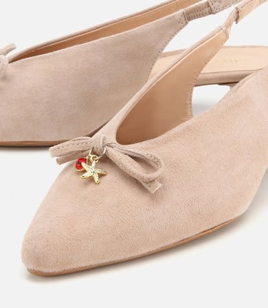 Kadın Süet Deri Bej Toka Detaylı Arkası Açık Kısa Topuklu Stiletto