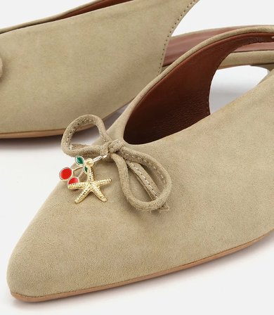 Kadın Süet Deri Haki Toka Detaylı Arkası Açık Kısa Topuklu Stiletto
