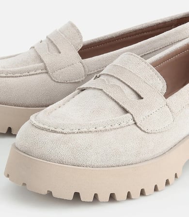 Kadın Bej Süet Kalın Tabanlı Günlük Loafer
