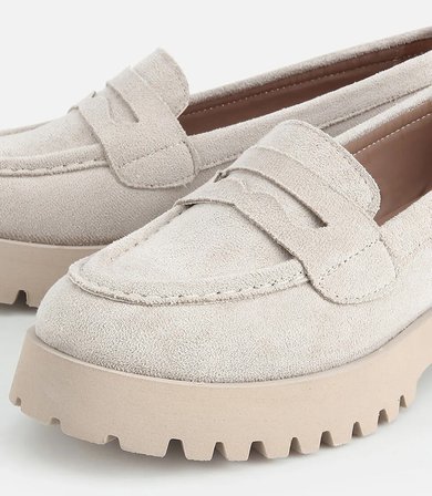 Kadın Bej Süet Kalın Tabanlı Günlük Loafer