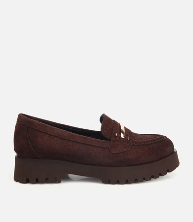 Kadın Kahverengi Süet Toka Detaylı Kalın Taban Loafer