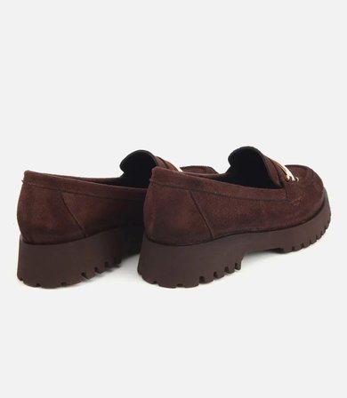 Kadın Kahverengi Süet Toka Detaylı Kalın Taban Loafer