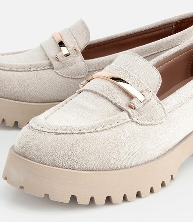 Kadın Bej Süet Toka Detaylı Kalın Taban Loafer