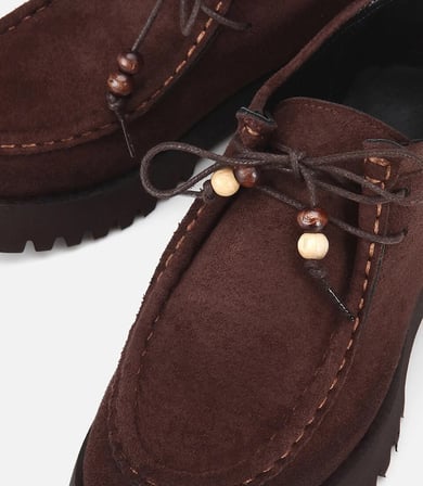 Kadın Kahverengi Süet Bağcıklı Kalın Tabanlı Loafer