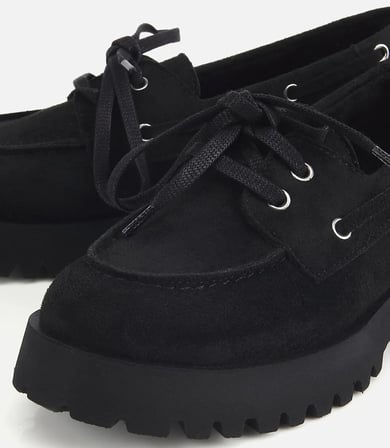 Kadın Siyah Süet Bağcık Detaylı Kalın Tabanlı Loafer