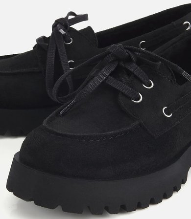 Kadın Siyah Süet Bağcık Detaylı Kalın Tabanlı Loafer