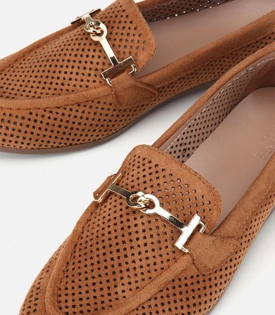 Kadın Taba Süet Tokalı Zımba Detaylı Loafer